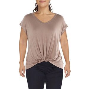 Coin 1804 Womens Tan Knot-Front Cap Sleeve Tee T-Shirt Top Plus NWT